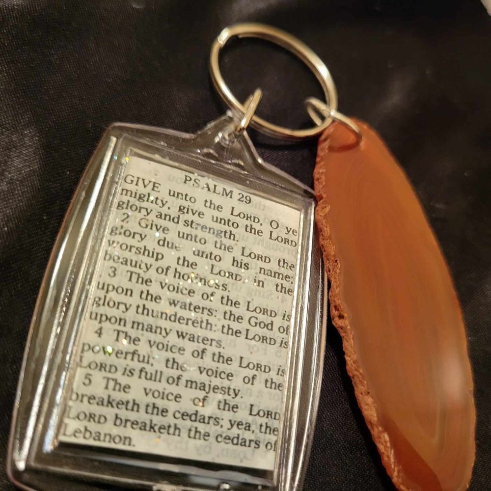 Bible Scripture Keychain with Amber Colored Pendant